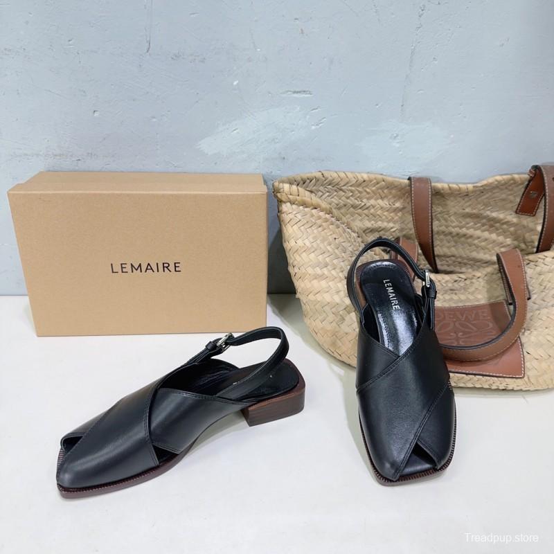 2025 Women Lemaire Black Leather Sandals KFY00310