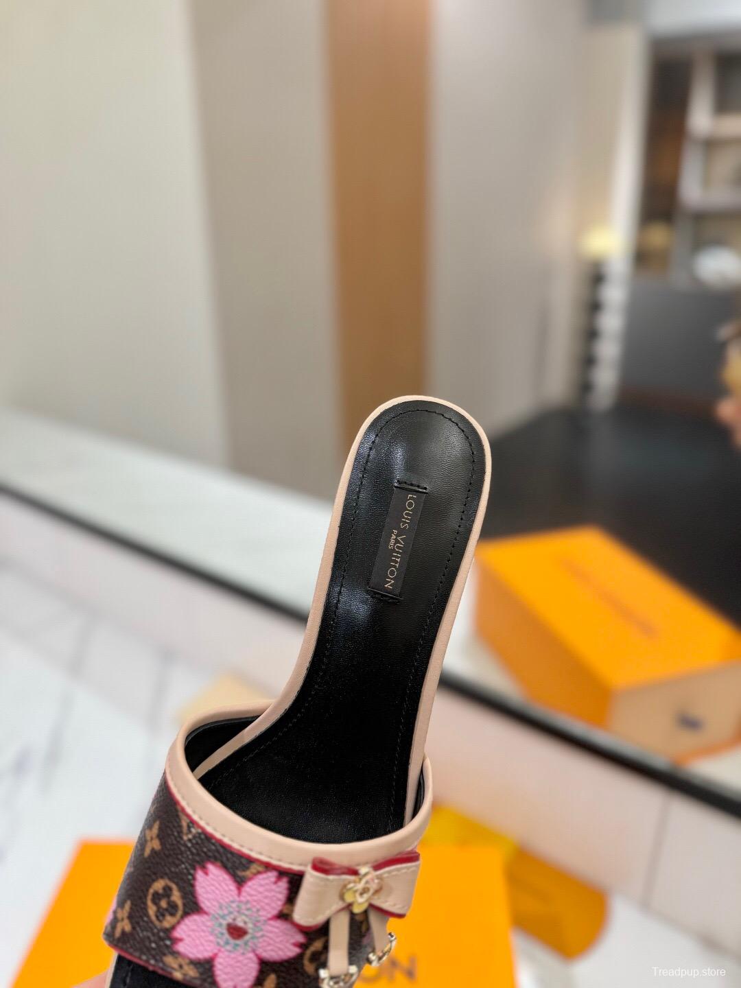 2025 Women Louis Vuitton Brown Pink Leather Mules