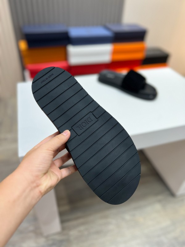 2025 Men Dior Black Leather Slippers CD Diamond Top Version AS00190