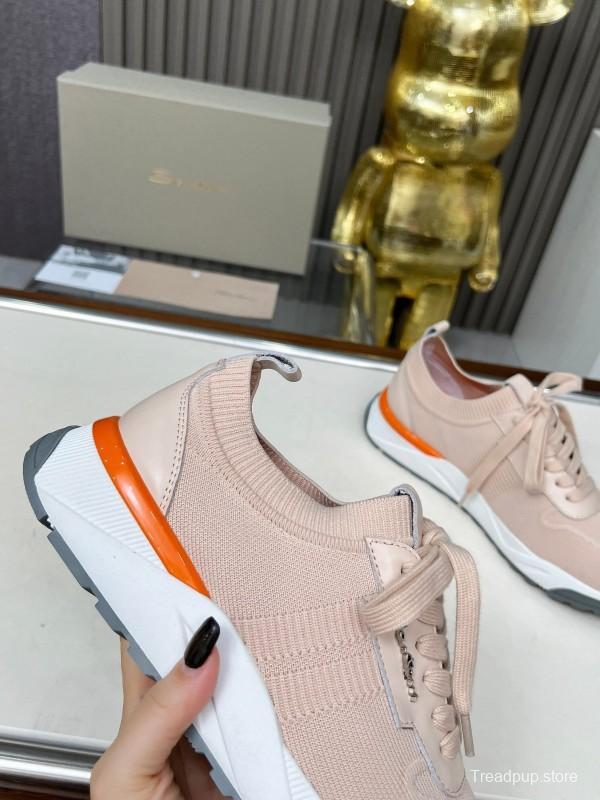 2025 Unisex Santoni Beige Wool Blend Knit Sneakers AS00320