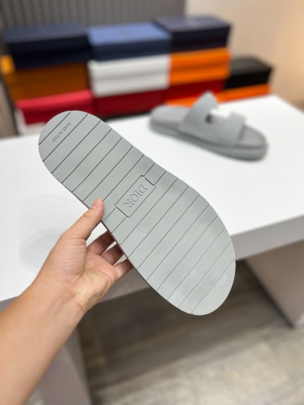 2025 Men Dior Grey Suede Leather Slippers CD Diamond AS00190