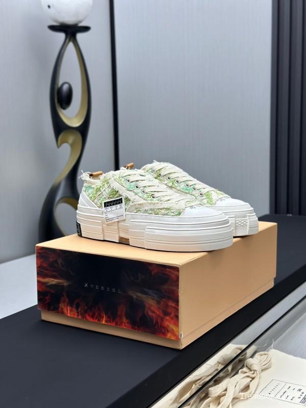 2025 Unisex XVESSEL White Green Canvas Plimsolls Vulcanized AS00260