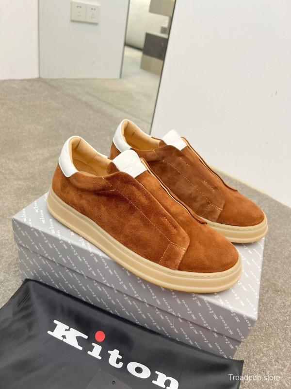 2025 Men Kiton Apricot Calf Suede Slip-On Casual Shoes AS00320