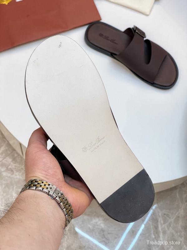 2025 Men Le Parmentier Brown Leather Slippers AS00250
