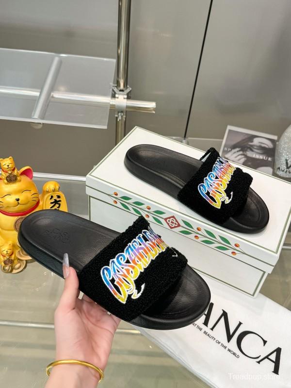 2025 Men CASA BLANCA Black Embroidery Slippers Original Embroidery KFY00160