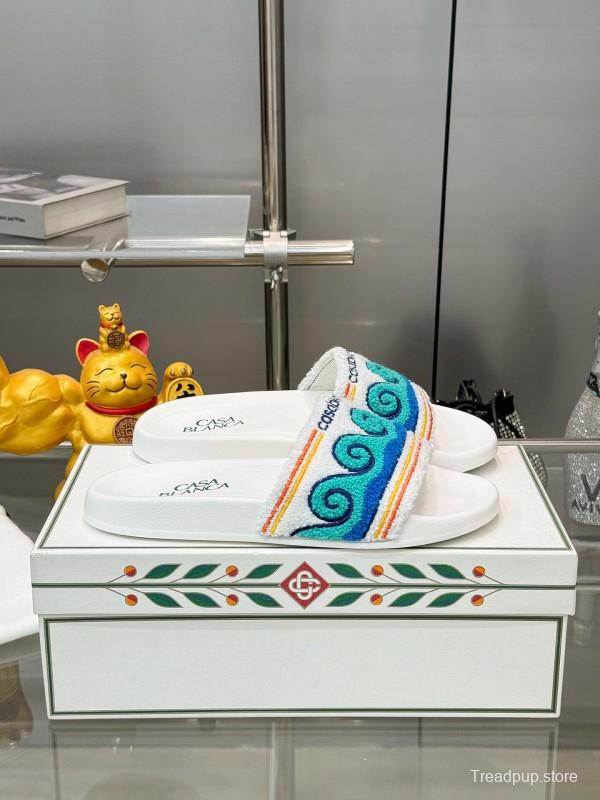 2025 Men CASA BLANCA Blue White Embroidered Slippers KFY00160