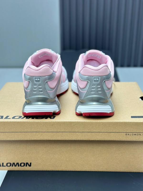 2025 Women SALOMON Pink White Leather Mesh Sneakers KFY00320