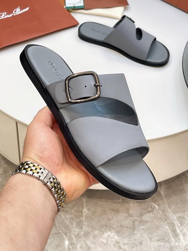 2025 Men Loro Piana Gray Leather Slippers AS00250