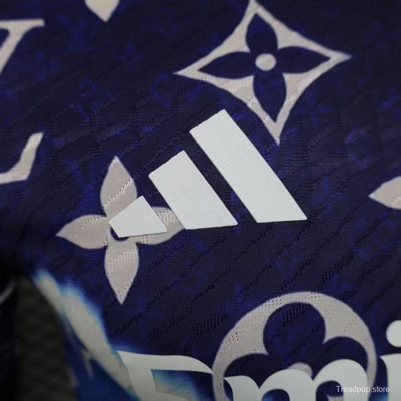 Player Version 25/26 Real Madrid Blue with Louis Vuitton Monogram Pattern Jersey