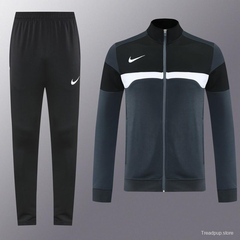 2025 Nike Black/Deep Grey Full Hoodie Zipper Jacket +Long Pants