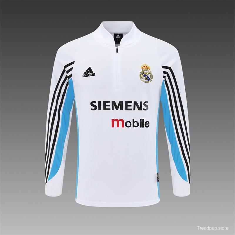 Retro 03/04 Real Madrid White Half Zipper Jacket