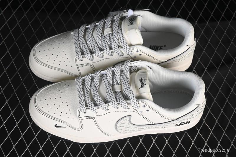 Nike SB Dunk Low Stussy Collaboration Beige Black Grey Silver Low-Top Casual Skate Shoes - HH7518-097