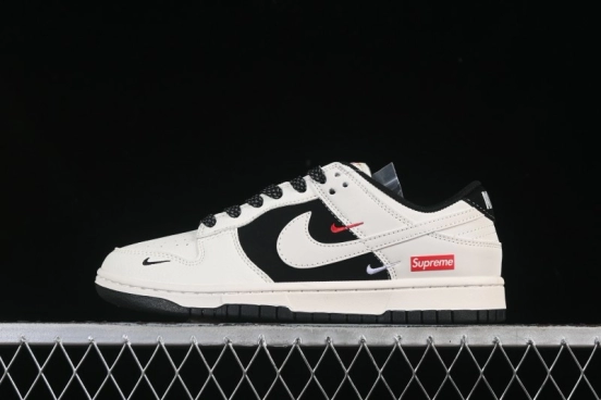 Nike SB Dunk Low Supreme Collaboration Beige Black Patchwork Anniversary Custom Low-Top Casual Skate Shoes JP1628-010