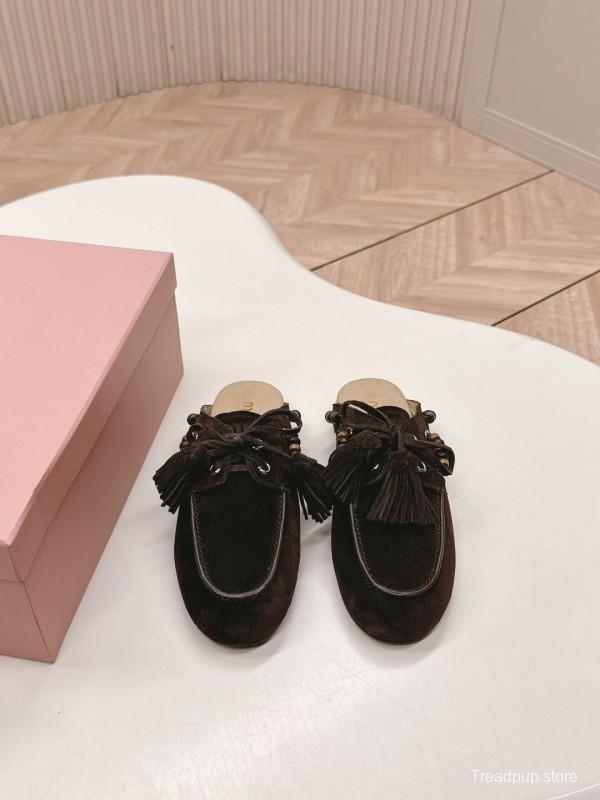 Miu Miu Fall/Winter 2025 Tassel Loafer Mule with Bead Accents - LY00320