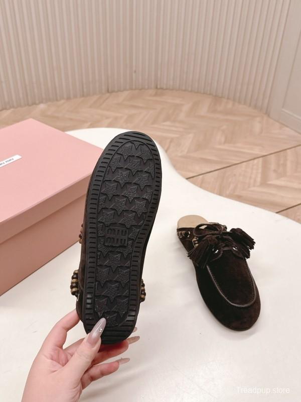 Miu Miu Fall/Winter 2025 Tassel Loafer Mule with Bead Accents - LY00320