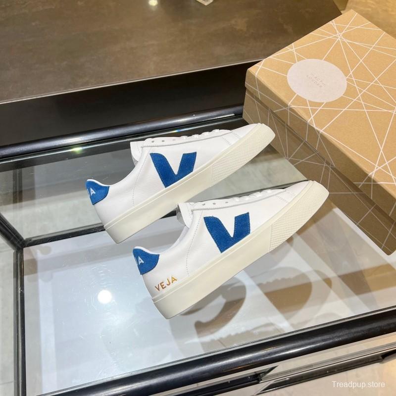 VEJA Classic White Sneakers V Logo Lace-Up Retro Flat Platform Casual Sports Shoes - LY00220