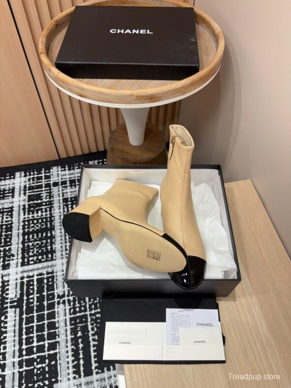 Chanel 2025/SS Quilted Patent Leather Block Heel Elastic Ankle Boots - LY00350