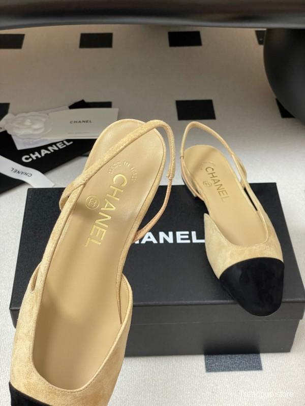 Chanel Sling-back Two-tone Suede Flats/Heels - KFY00280