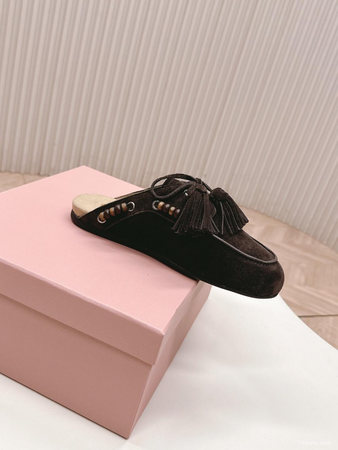 Miu Miu Fall/Winter 2025 Tassel Loafer Mule with Bead Accents - LY00320