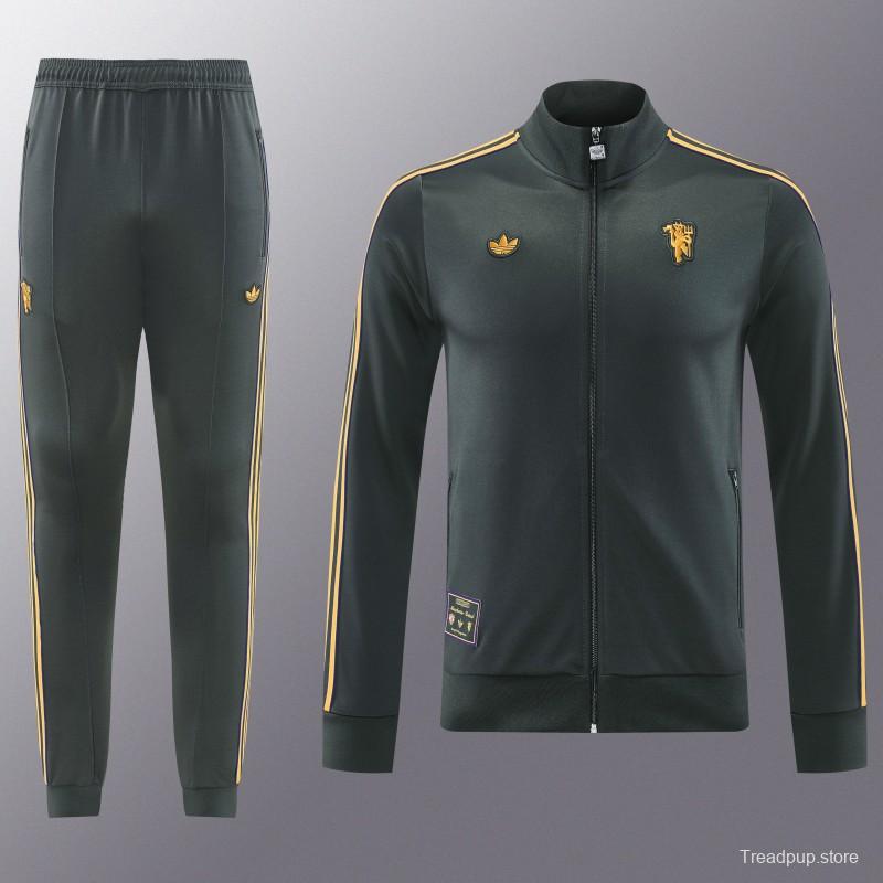 25/26 Manchester United 08 Dark Gray Half Zipper Jacket+Long Pants S-2XL