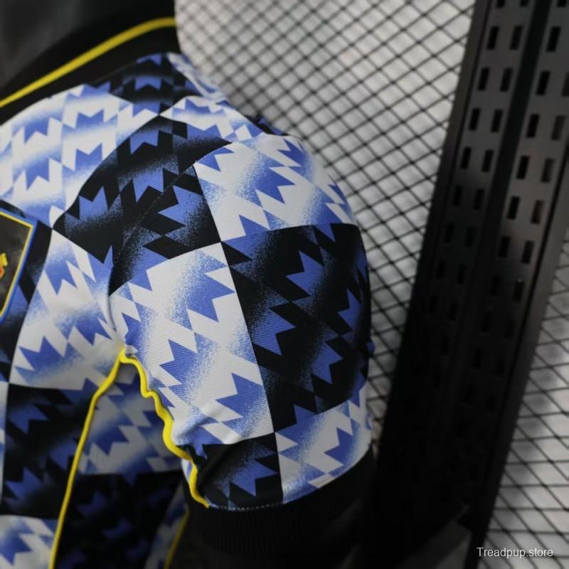 25/26 Player Version  Manchester United Blue and Black with Checkerboard Houndstooth Pattern Jersey