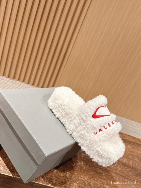 Balenciaga 2025 SS Qixi Limited Series Letter Embroidery Platform Shearling Slippers - AS00200