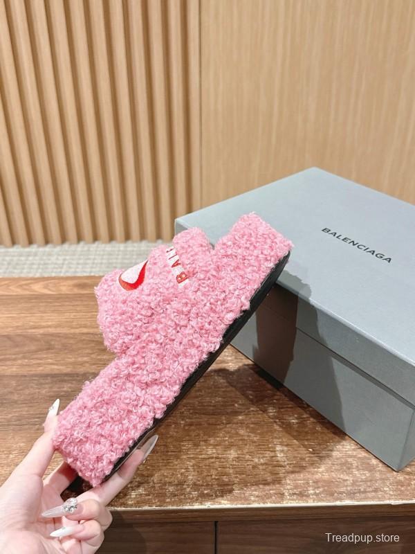 Balenciaga 2025 SS Qixi Limited Series Letter Embroidery Platform Shearling Slippers - AS00200