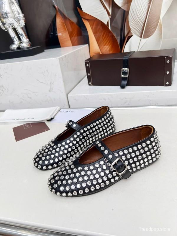 Alaia 2025/SS Crystal Embellished Ballet Dance Shoes with 0.8CM Inner Height - LY00340