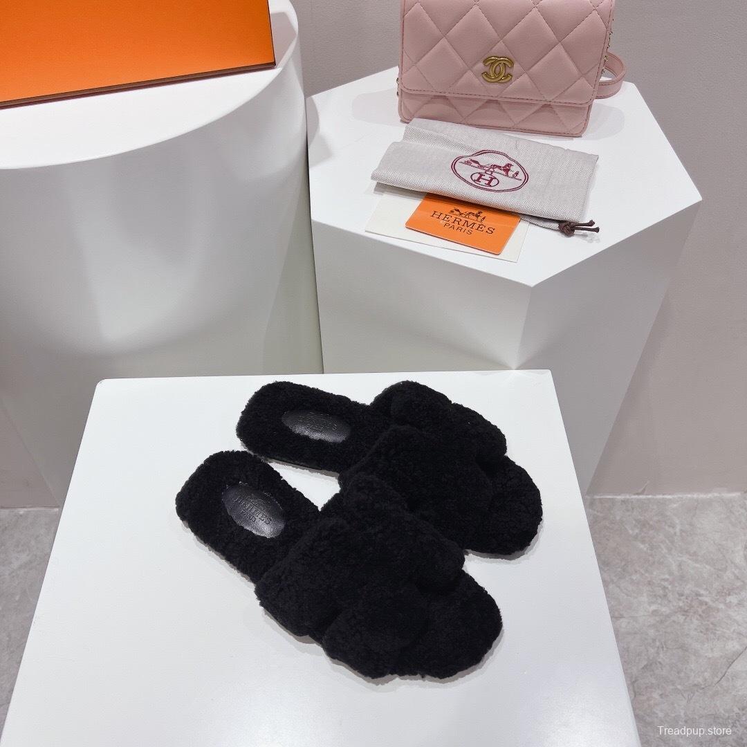 H Teddy Wool H Slippers Flat Sole Winter Edition - LY00240