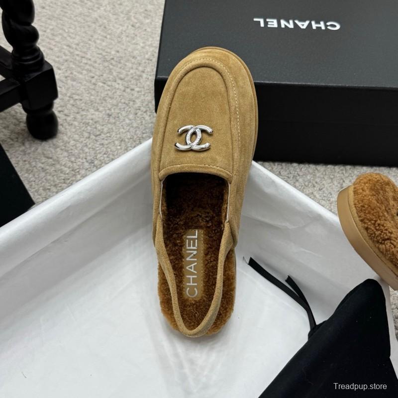 Chanel 2025/SS Teddy Fur Loafers with Double C Logo - KFY00300