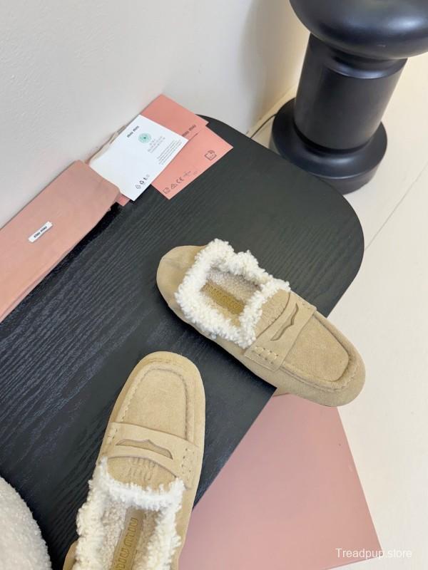 MIUMIU Thick Sole New British Style Wool Loafer Cotton Shoes - KFY00320