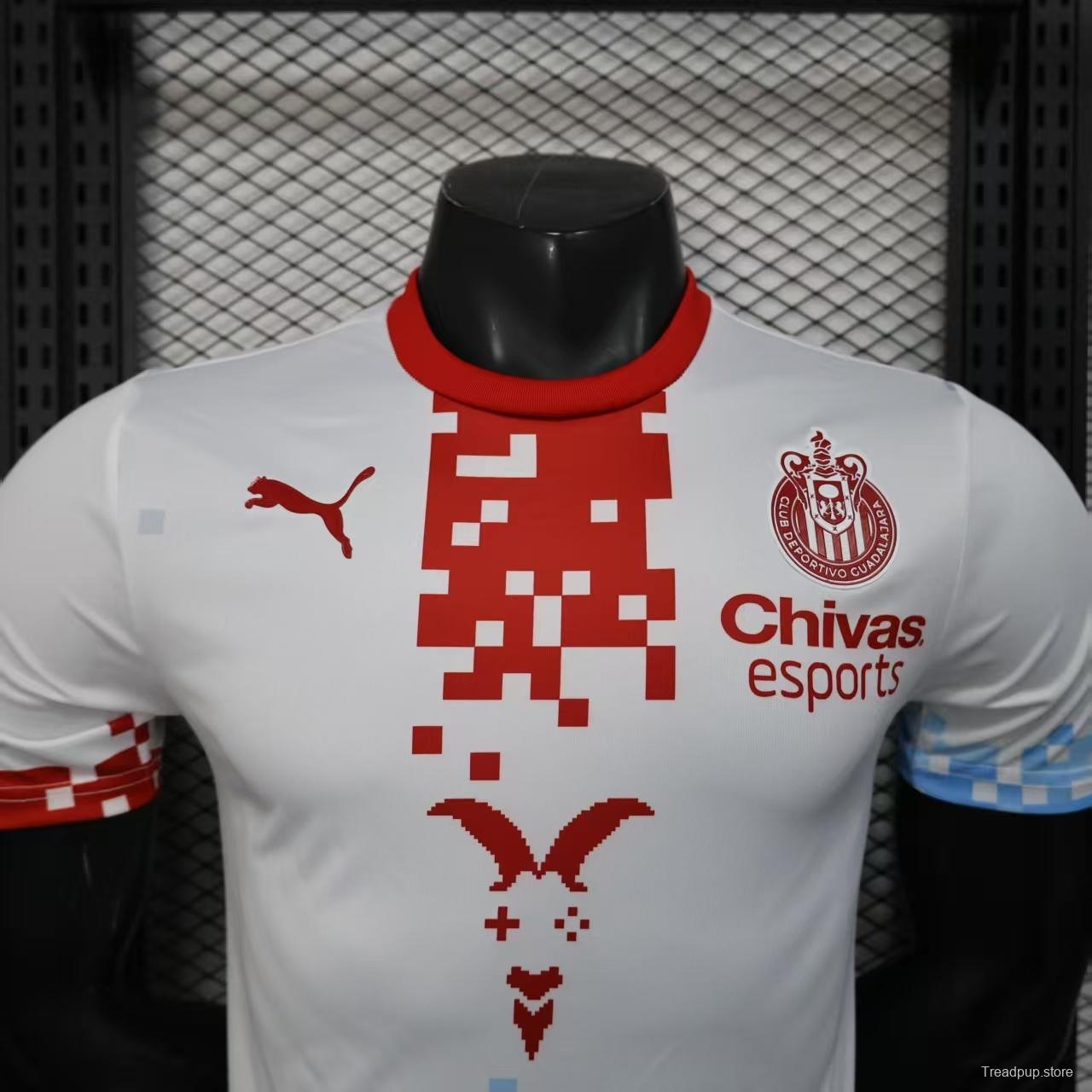 Player Version 25/26 Chivas Guadalajara Esports Third White with Pixel Art Pattern Jersey