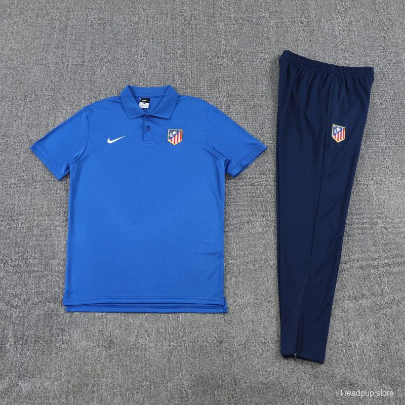 26/27  Atletico Madrid Blue  Polo Training Shirt + Long Pants Tracksuit