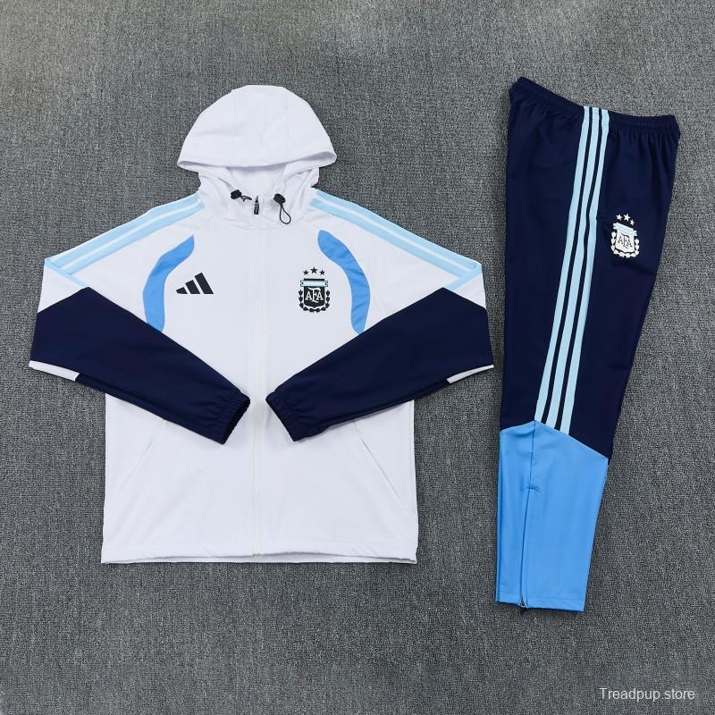 26/27 Argentina  White Full Zipper Hooded Jacket Tracksuit + Long Pants