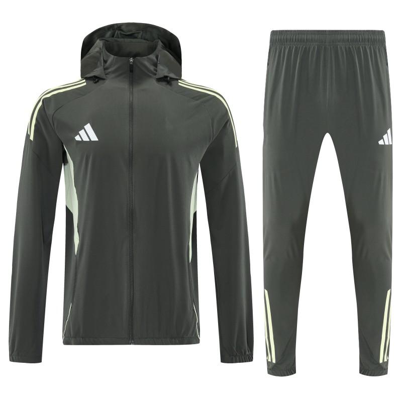 26/27 Adidas Dark Olive Green Full Zipper Hooded Jacket Tracksuit + Long Pants