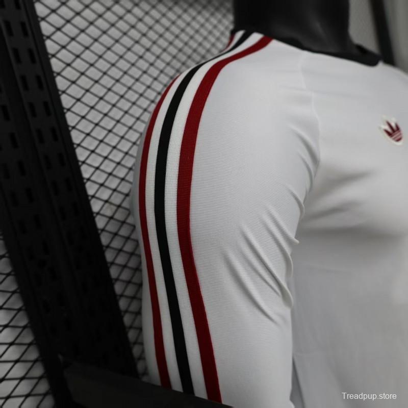 Player Version 2026 Manchester United Away White with  Red Shoulder Stripe Long Sleeve Jersey