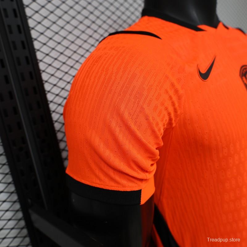 Player Version 2026 Netherlands Orange with Black Side Panel Home Jersey