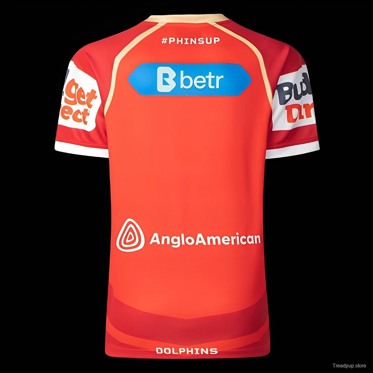 2025 Redcliffe Dolphins Red with Tonal Hoops Home Jersey