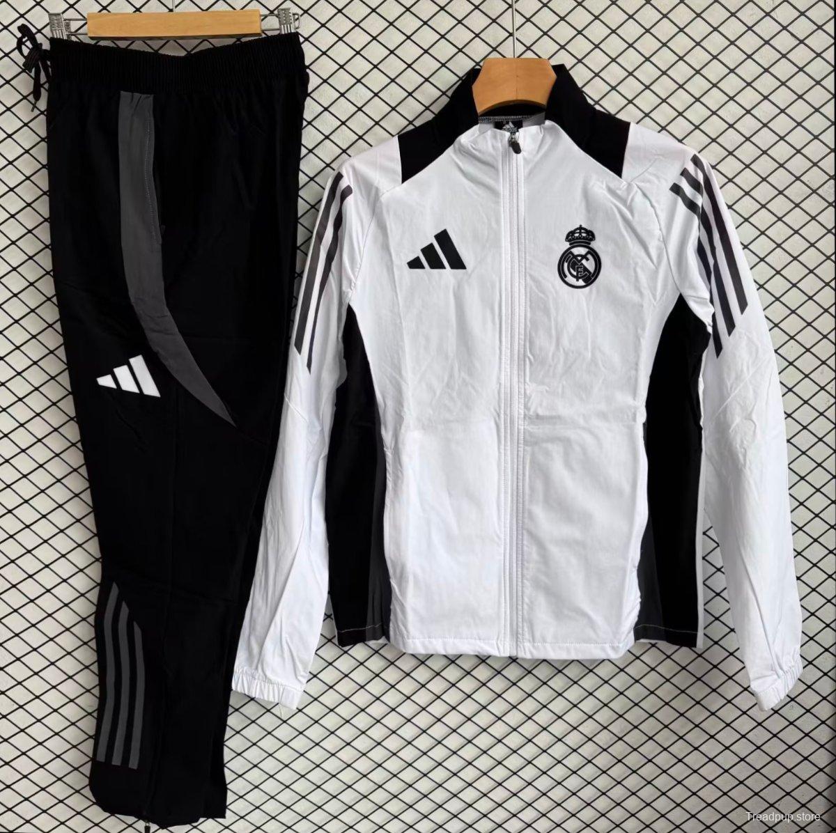 25/26 Real Madrid White with Black Full zipper Jacket Tracksuit+ long pants