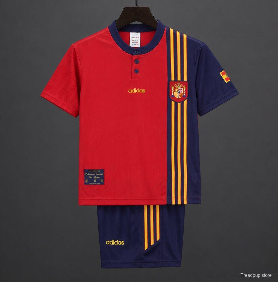 Retro 1996 Kids Spain Red & Navy Diagonal Split Home Jersey