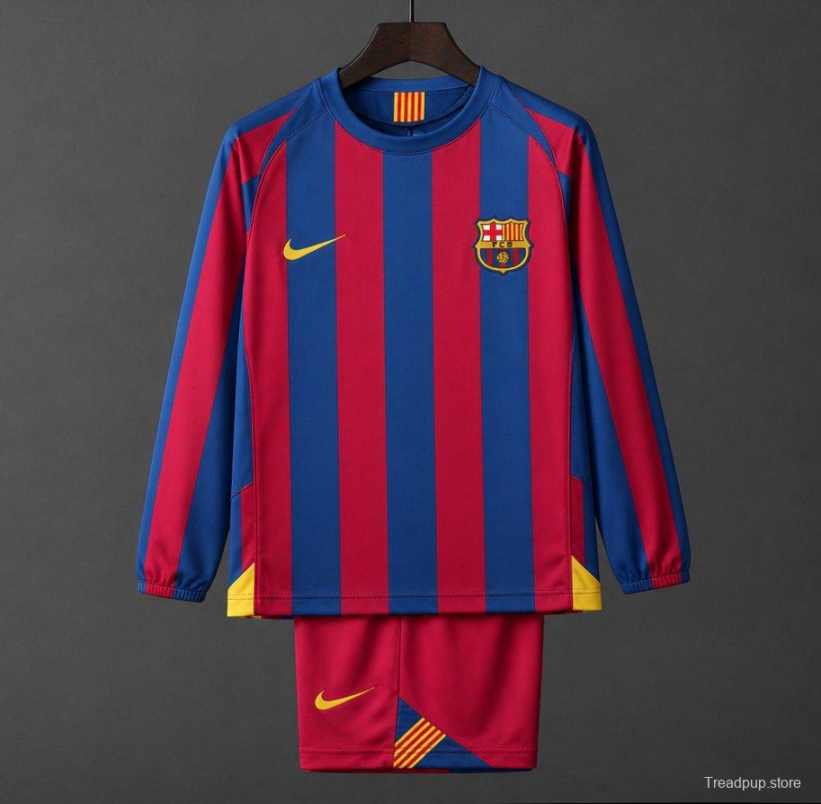 Retro Kids 05/06 Barcelona Home League Version Long Sleeve Jersey