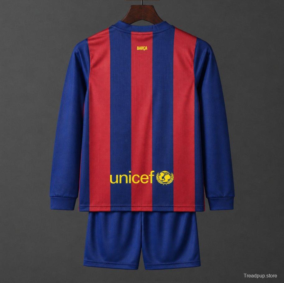 Retro Kids 14/15 Barcelona Home Long Sleeve Jersey